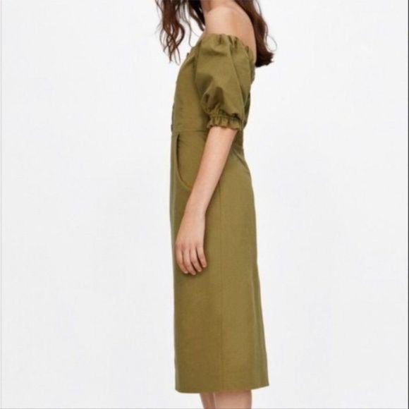 Zara green puff sleeve dress, S - Picture 11 of 11